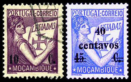 Mocambique10-40centavos1933-1938scott253and288.jpg