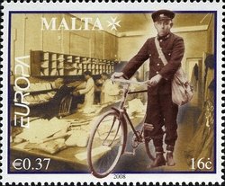 Colnect-657-985-Postman-and-Mail-Room-in-sepia.jpg