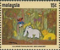 Colnect-1110-151-Children-s-drawingMonkey-elephant-and-lion.jpg