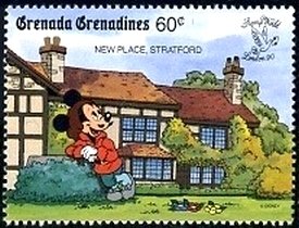 Colnect-3001-749-Mickey-in-front-of-New-Place-Stratford.jpg