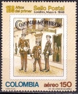 Colnect-4383-296-Postmen-in-front-of-Medellin-Post-Office.jpg