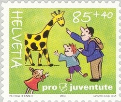 Colnect-529-460-Pro-Juventute--Family-and-giraffe.jpg