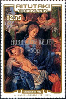 Colnect-3462-237-Madonna-of-the-Rosary-1506-by-Albrecht-D%C3%BCrer-surcharged.jpg