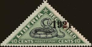 Colnect-5653-351-Gaboon-Viper-Bitis-gabonica-Robertsport---Overprint-1921.jpg
