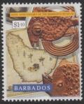 Colnect-2268-878-Ogilby-s-map-of-Barbados-1679-and-Ashanti-gold-weights.jpg