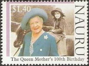 Colnect-1213-471-Queen-Mother-with-green-hat-and-as-a-baby-riding-a-horse.jpg