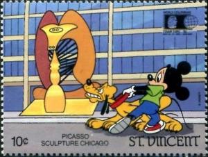 Colnect-1758-863-Mickey-Pluto-at-Picasso-sulpture.jpg