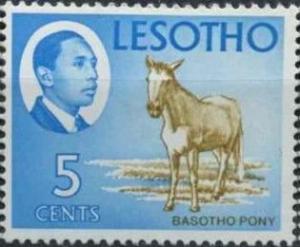 Colnect-3453-415-King-Moshoeshoe-II-and-Basotho-Pony-Equus-ferus-caballus.jpg