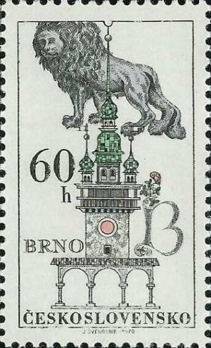 Colnect-418-649-Blue-lion-and-Town-Hall-tower-in-Brno.jpg