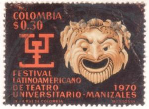 Colnect-2025-325-Greek-Mask-and-Pre-Columbian-Symbol-of-Literary-Contest.jpg