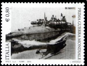 Colnect-2681-042-Motorboat-in-front-of-submarine.jpg