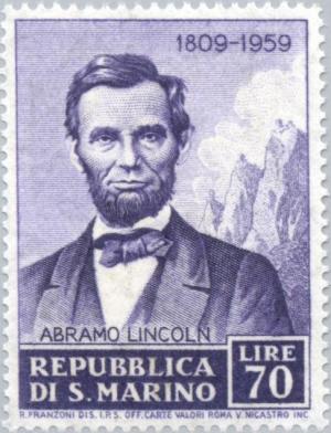 Colnect-169-895-Abraham-Lincoln-and-Mt-Titano.jpg