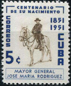 Colnect-2321-100-General-Rodriguez-on-horseback.jpg
