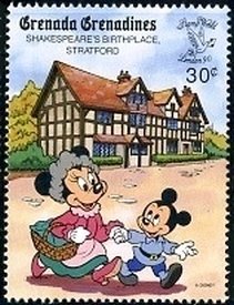 Colnect-3001-747-Minne-Mouse-and-a-young-Shakespeare-walking-in-Stratford-bir.jpg
