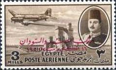 Colnect-1281-757-Aircraft-DC-3-Dakota-over-Nile-Dam--amp--King-Farouk-with-overpr.jpg