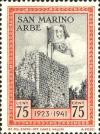 Colnect-507-371-Flags-of-San-Marino-and-Italy-on-Arbe-tower.jpg