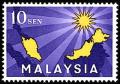 Colnect-982-127-Map-of-Malaysia--amp--star-with-14-beams-symbolising-union.jpg